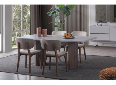 Designer dining room set consists of 5 pieces: dining table and 4 modern chairs.