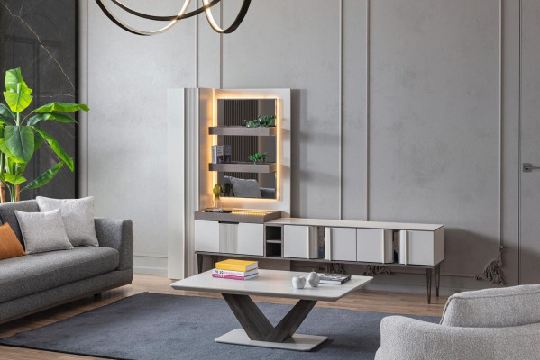 Exclusive wall unit white color designer furniture for living room LED-lit
