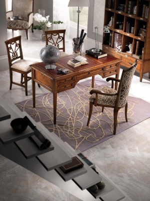 Desk and chair made of wood with armrests bookshelf office furniture design set of 4.