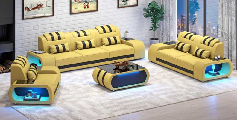 Couch set two-seater leather sofas armchair three-seater 3-piece black set