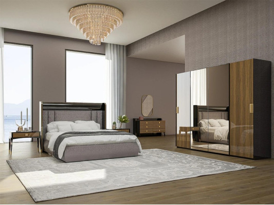 Luxury 6-piece set double bed bedroom dresser with mirror 2x nightstands