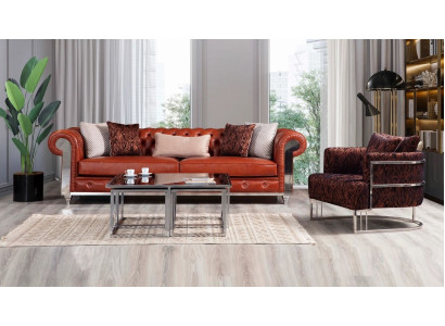 Chesterfield sofa set artificial leather three-seater brown sofa set couches