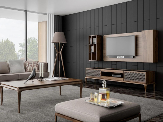 Wooden Furniture Living Room Set 4-Piece TV Stand Bookcases Wall Unit TV Frame New
