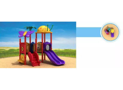Children's area with slides, entertainment for children, garden playgrounds