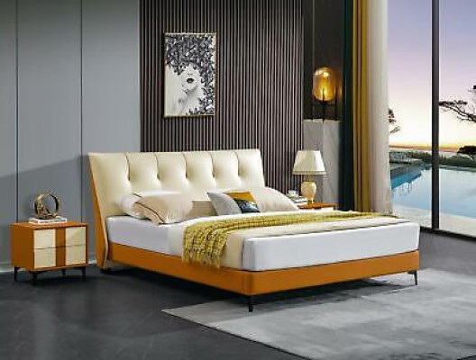 Luxury leather bed double couple upholstered hotel complete set nightstands