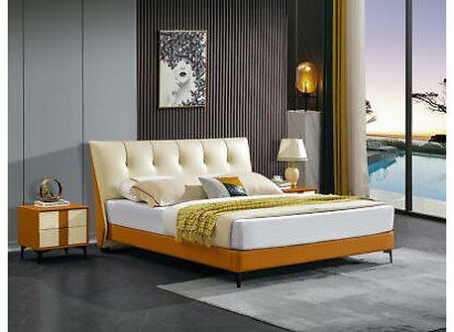 Luxury leather bed double couple upholstered hotel complete set nightstands