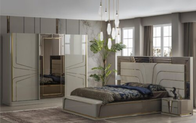 Modern bedroom set in beige with a European accent
