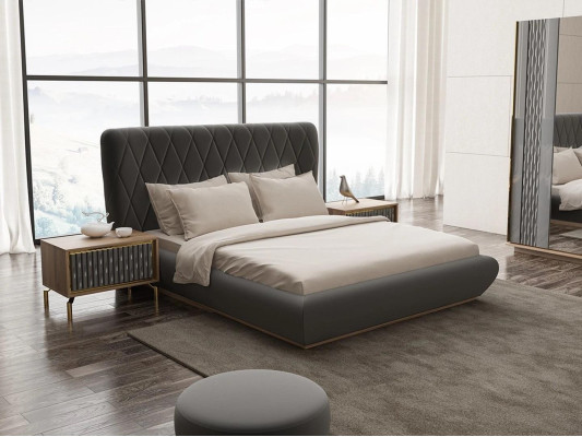 Bedroom 3-piece luxury set double bed design wood 2x nightstands complete