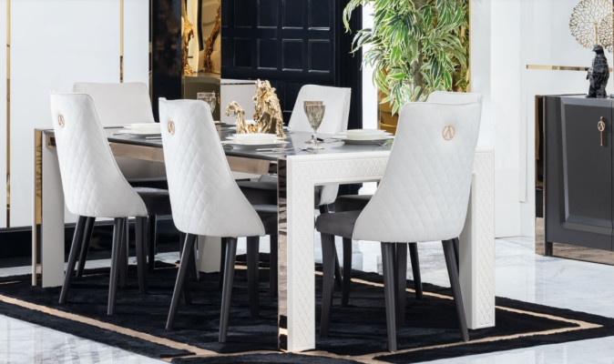 Upholstery Textile Fabric Dining Set Complete Design Armchair 6x Chairs
