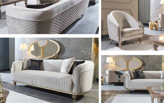 Sofa set couch sofa upholstery 3 + 1 seater coffee table wood 3-piece luxury furniture