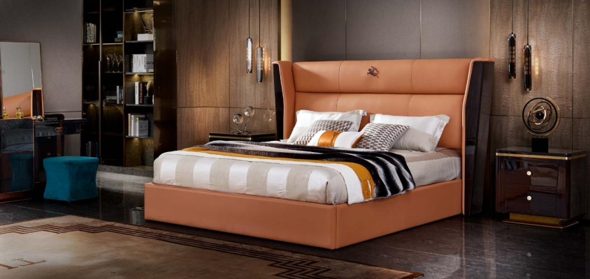 Leather Bed Bedroom Furniture Design Group 3-piece Set 2x Nightstands
