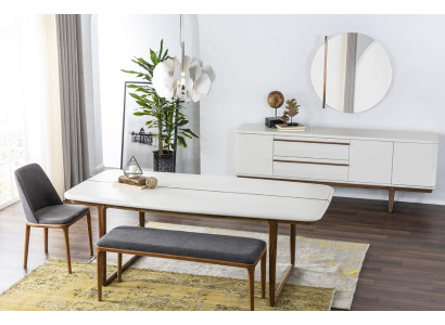 Dining nook dining set dining room dining table chairs sideboard 10-piece wood white