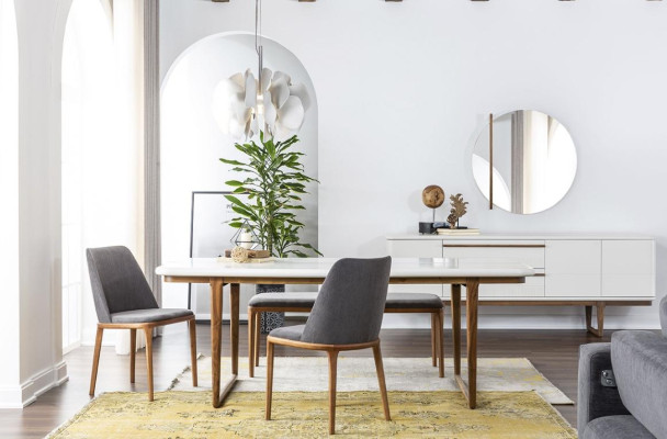 Dining nook dining set dining room dining table chairs sideboard 10-piece wood white