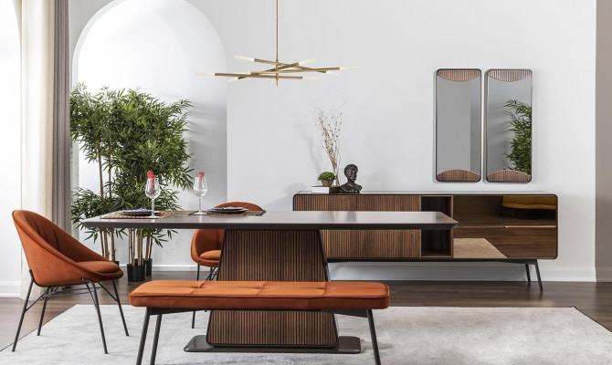 Dining nook dining set dining room dining table chairs sideboard 9 pieces wood brown