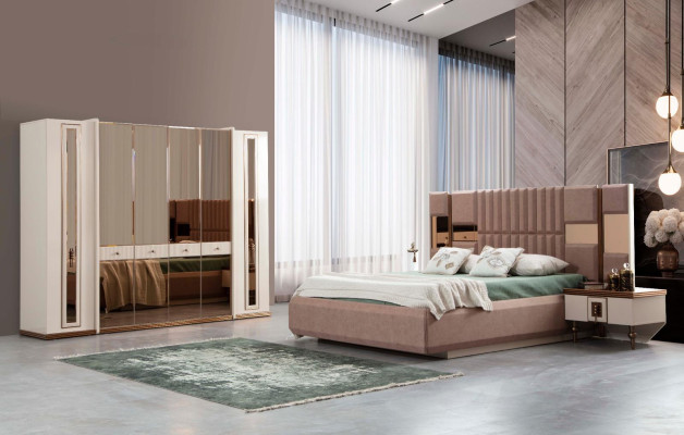 Bedroom complete set 4-piece bed 2x bedside tables wardrobe beds