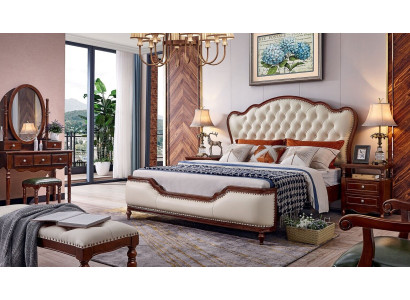 Bed, 2x Nightstands, Dressing Table, Bench, Bedroom Luxury Wood 6-piece Set