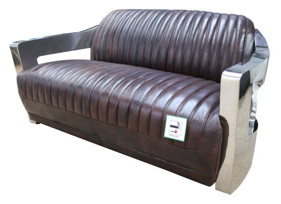 Vintage leather sofa aluminum couches three-seater genuine leather sofas couch silver