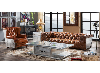 Coffee table in retro airplane design, aluminum living room table