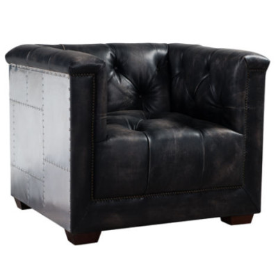 Black genuine leather armchair airplane design aviator armchair