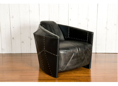 Aircraft Vintage Leather Armchair Black Genuine Leather Retro Armchair Design