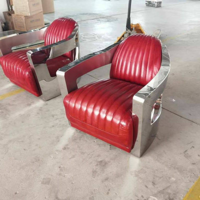 Aircraft Vintage Leather Armchair Red Genuine Leather Retro Chair Design Club Chair
