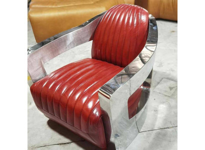Aircraft Vintage Leather Armchair Red Genuine Leather Retro Chair Design Club Chair