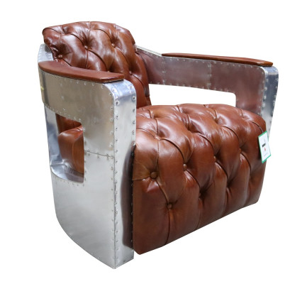 Chesterfield Armchair Button Closed Seating Shabby Vintage Tan Genuine