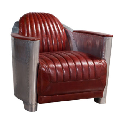Armchair genuine leather couch sofa club lounge retro aviator vintage aluminum airplane