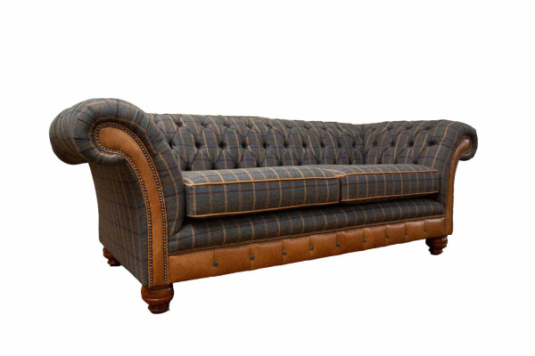 3-seater designer sofa couch upholstered in brown fabric textile new