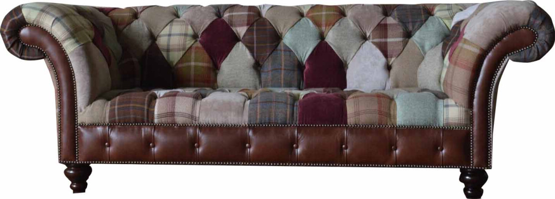 Colorful designer sofa in Chesterfield design with three seats