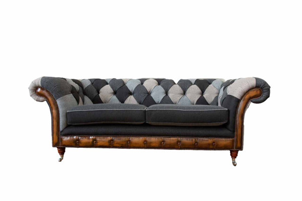 Design upholstered sofa 3-seater couch luxury classic textile Chesterfield