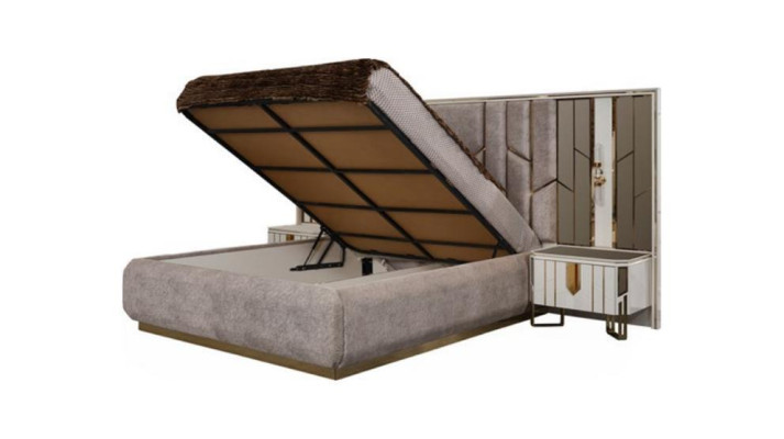 Bedroom Double Bed Set Bed Nightstands 3-piece Beige Luxury