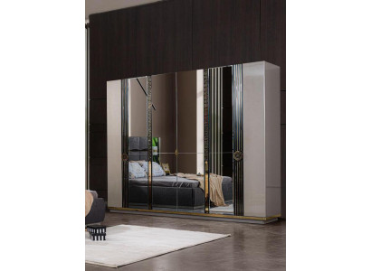 Wardrobe Closet Modern Wooden Wardrobe with Mirror Gray