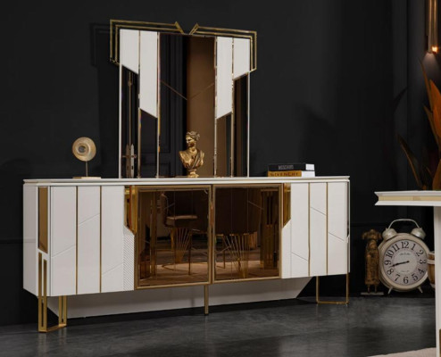 Luxury sideboard with mirror buffet dresser cabinet wood white design