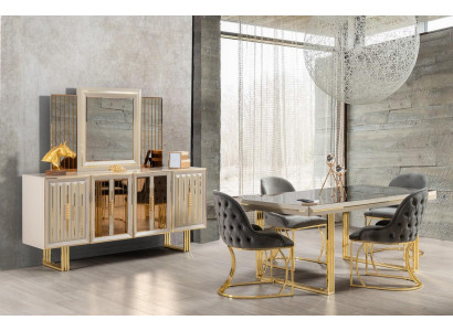 Luxury Dining Set Dining Area Dining Room Furniture Dining Table Chair Set 9-piece Beige