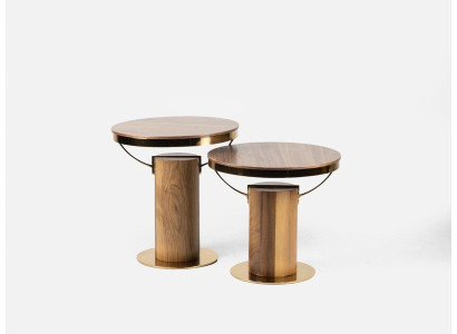 2x Round Side Table Brown Living Room Coffee Table Modern Design
