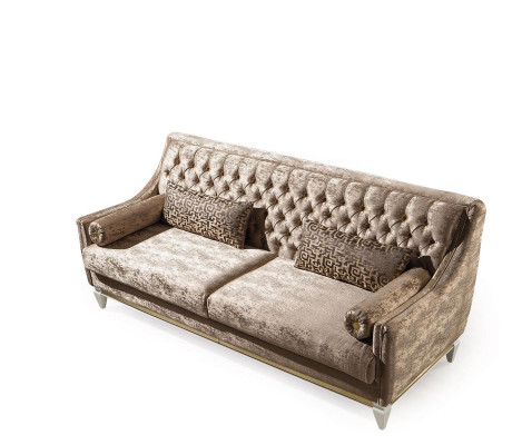 Beige 3-seater fabric sofa Chesterfield three-seater upholstered couch 3-seater