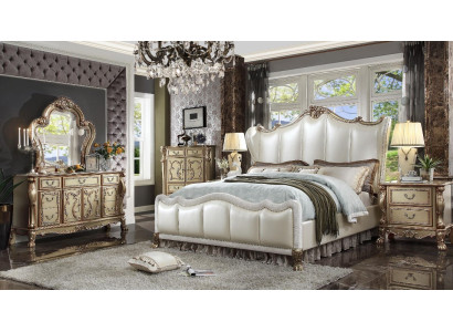 Royal bedroom set bed + 2 bedside tables leather beds double hotel new