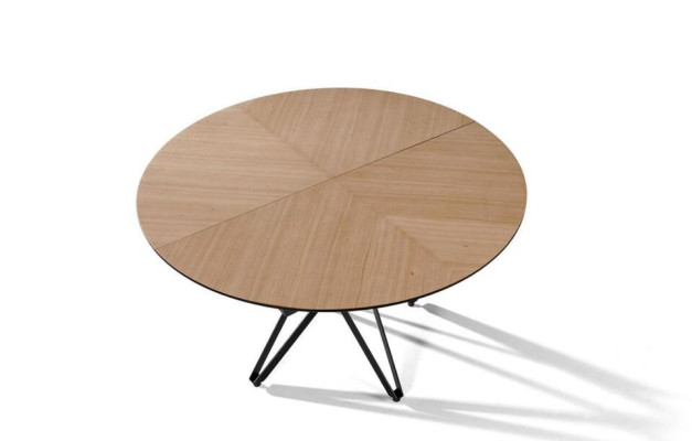 Round dining table, extendable modern kitchen table wood brown