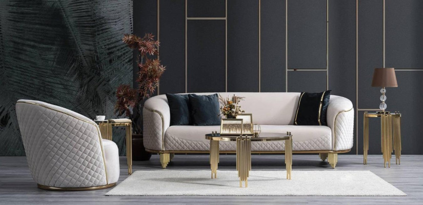 2-piece living room sofa set 3-seat sofa armchair modern design couch