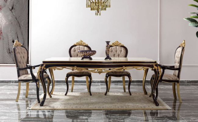 Luxury dining set dining room dining table chairs wood 10-piece brown sideboard