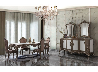 Complete dining group dining room dining table wooden set 12 pieces brown sideboard