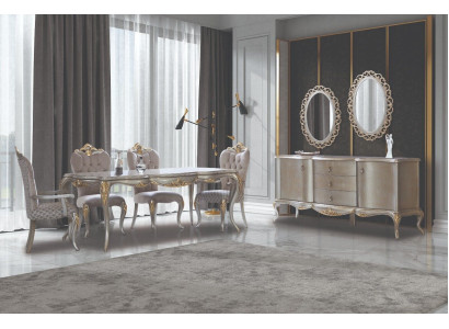 Complete dining room set table sideboard dining room dining table wood set 12-piece beige
