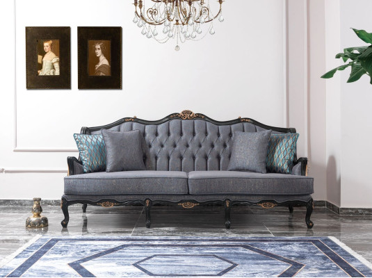 Chesterfield sofa set three-seater armchair fabric coffee table blue new
