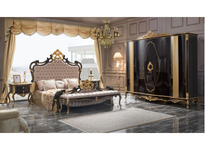 Chesterfield Luxury Bedroom Set Bed Double Bed 5-piece Black