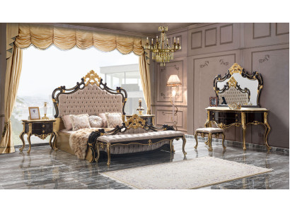Double bed set Chesterfield luxury bedroom bed 6-piece black beds