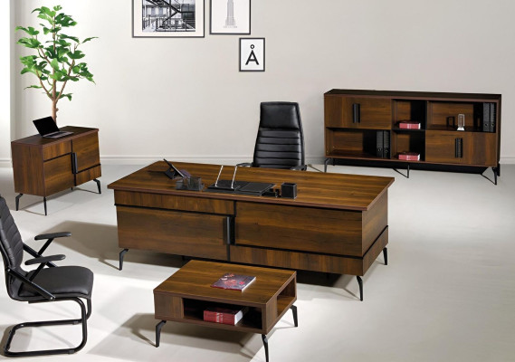 Office Furniture Complete Office Desk Office Office Table Set 4-piece Wood Brown