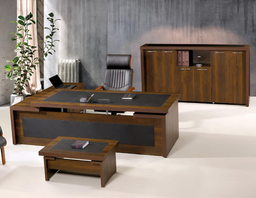 Corner office desk complete office desk set 3-piece wood brown office furniture
