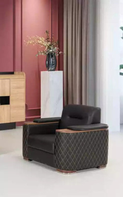 Black sofa set, three-seater, armchair, study, luxury, 2-piece