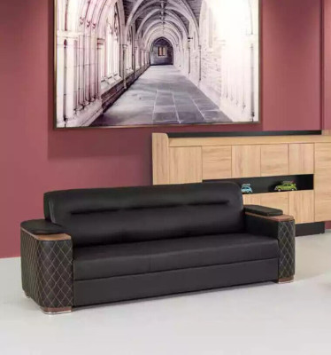 Black sofa set, three-seater, armchair, study, luxury, 2-piece
